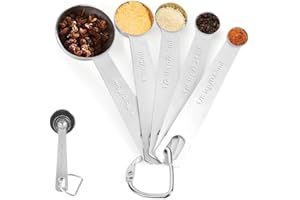 WEIQILE Edelstahl Messlöffel Sets, 5 Stück Metall-Messlöffel zum Backen, Messwerkzeuge, Kochen, Tassen (5 Pcs)