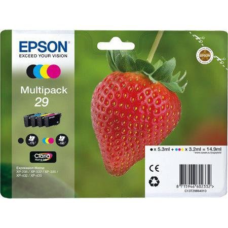 1x Original Epson Multipack C13T29864010 T2986 T 2986 für Epson Expression Home XP 332 - BK, Cy, Ma, Ye - Füllmenge: BK ca. 5,3ml / Farben ca. 3,2ml