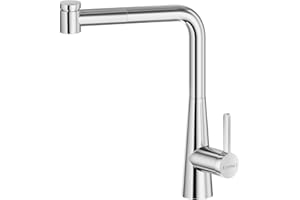 DAYONE Kitchen Sink Taps Mixer with Pull Out Spray, Zinc Alloy Kitchen Sink Mixer Taps with Two Functions Sprayer, 360° Swivel Single Handle Kitchen Faucet with UK Standard Fittings, Polished Chrome