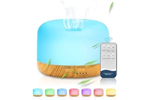 Punvot Diffusore di Oli Essenziali, Diffusore di Aromi ad Ultrasuoni 450ml Umidificatore Diffusore di Aromi Elettrico con 7 Colori LED e Telecomando Diffusore di Essenze per Yoga Spa Ufficio Casa