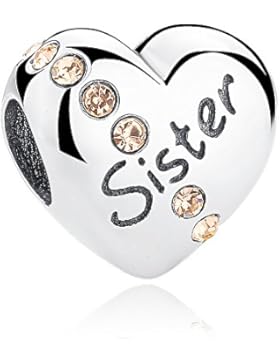 Sparkly-Jewels, herzförmiger Anhänger, 925 Sterlingsilber, Glasperlen, Inschrift