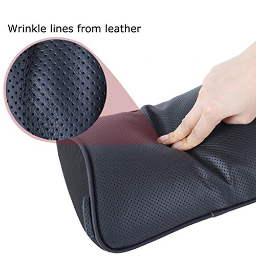 Koyoso Nackenkissen Auto Kopfstütze Halsstutze Kissen Gedachtnis Schaum Echtes Leder Ergonomisches Nackenstützen – Schwarz - 8