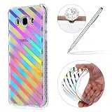 Hülle Samsung Galaxy J7 2016,Galaxy J7 Hülle Silikon,Galaxy J7 2016 Schutzhülle,Felfy Ultra Slim Ultradünn Case Soft Gel Weich Flexibel TPU Silikonhülle mit IMD Doppelseitig Plating Farbe Gradient Farbe Design Durchsichtig Klar Protective Scratch Resistant Bumper Handytasche Case Back Cover für Samsung Galaxy J7 2016 [Diagonale Streifen] + 1x Silver Stylus+ 1x Bling Dust Plug [Zufällige Farbe]