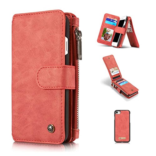 LOOKAY Apple iPhone 7(4,7") Multifunktions PU Leder Handy Tasche Schutzhülle hülle und Geldbörse 2 in 1 - Rot