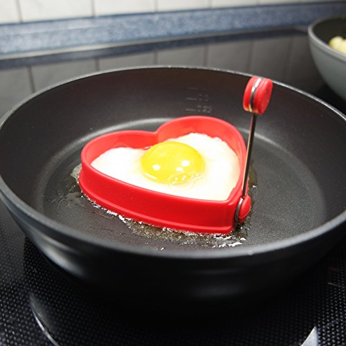 Chefrino Spiegeleiform für Bratpfanne – 2er Pack Pfannkuchen-Form Herz aus Silikon (rot) - 2