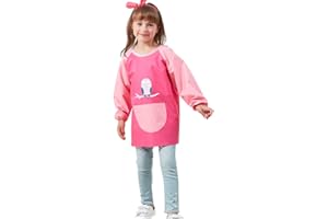 LAZZ1ON Malschürze Kinder Langarm Wasserdicht Malkittel Mädchen Jungen Küchenschürze Smock für Schule Kunst Malerei Kochen Essen Laboraktivität Spielen 2-8 Jahre