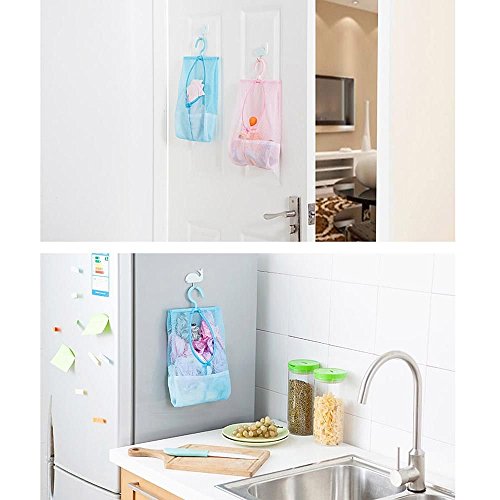 Mesh-hängender Speicher-Beutel-Raum-Retter Organizer mit Haken Küche Bad -Blau - 4