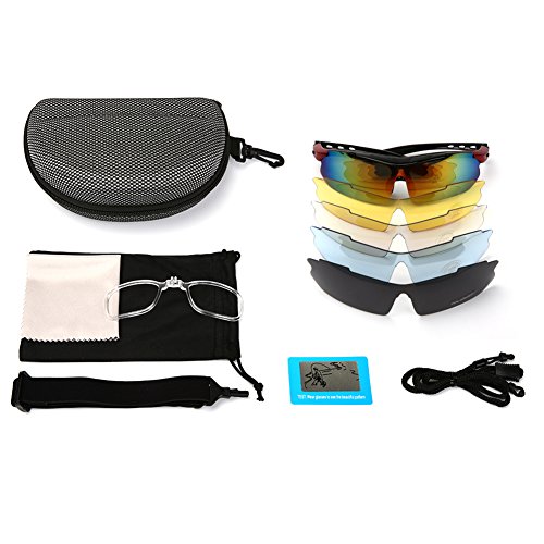 Radbrille Polarisiert Sportbrille QHUI UV400 Outdoor Biegbaren Nasenbügel mit 5 Wechselbare Linsen für Skilaufen Golf Radfahren Laufen Angeln Baseball - 2