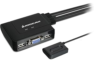 IOGEAR VGA Commutateur KVM Switch USB 1920×1080 (max. 2048 x 1536) avec 2 interfaces USB 2.0 pour clavier, souris, lecteur et câble de 1,8 m et télécommande, Plug n Play, compatible avec PC, MAC