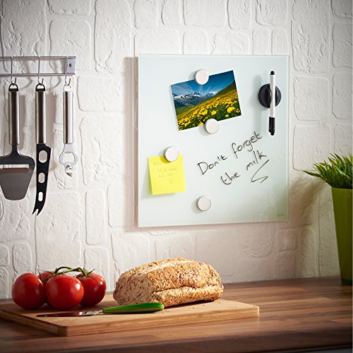 VonHaus Magnetisches Memoboard 350mm x 350mm aus Glass, Pinnwand, Notiztafel mit GRATIS Zubehör – Stift, zwei Stilvolle Magnete und ein Magnetischer Radierer (Weiß) - 2