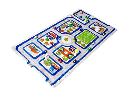 Little Helper 3D Childrens Play Rug in Town Traffic Design, Blue (80 x 100cm)