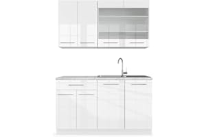 Vicco Cucina completa Fame-Line, Bianco lucido/bianco, 140 cm senza piano di lavoro