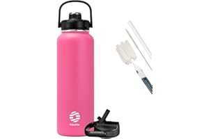 FJbottle Trinkflasche Edelstahl mit Strohhalm 950ML/1200ML - 2xDeckeln BPA-Frei Wasserflasche Auslaufsicher- Sport Fahrrad Thermo Flasche Thermoskanne für Sprudel, Schule, Fitness