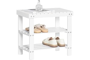 SoBuy skohylla, sittbänk av bambu 50 x 46 x 29 cm för hall | Skobänk i vitlackerad bambu, 2 års garanti, golvskydd, belastnin