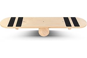 ‎POWRX POWRX Balance Skateboard Holz Hellbraun-Schwarz inkl. Rolle | Koordinationstraining für Surfbrett, Surfboard, Skateboard, Sport Balance Board, Kraft- & Gleichgewichtstrainer Indoor & Outdoor