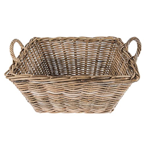 Kaminholzkorb handgeflochten Rattan rechteckig in natürlichem Grau, 60x45x32 cm - 2