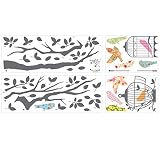 Decowall DW-1510 Vögel auf Baumzweig mit Vogelkäfigen Wandsticker Wandaufkleber Wandtattoo Kinderzimmer (Grau) - 5