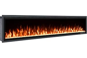 Wärme Firebox Panoramic 72-72"/183cm Slim Frame Recessed Media Wall Inset Electric Fireplace with Multi Flame Colours 1400W/1600W (72")
