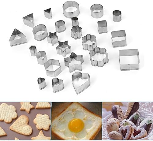 24 pieces Geometric Cutter Set Stainless Steel Cookie Cutters Cake Decoration fondant Cutters Geometric Shaped Biscuits Pastry Baking Tools