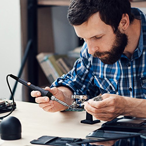 Lötkolben Set, TopElek 60W 220V Lötkolben Kit Soldering Iron Set, Lötset Ständer Einstellbare Temperatur 200- 450°C, 5STK Unterschiedliche Lötspitzen, Entlötpumpe, antistatisch Pinzette und zusätzliche Solder Rohr für Verschiedentlich Repariert Nutzung - 7