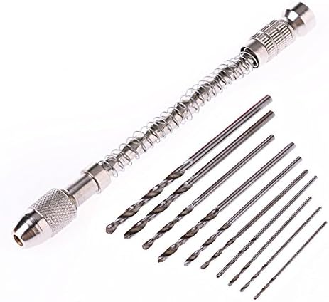 Exoticbuy 10pcs Mini Micro Twist Drill Bits with Semi-Automatic Hand Drill Wood Craft Tools