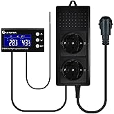 KETOTEK Digitale Termostato e Igrostato con Spina e Presa con Sonda, Giorno/Notte Regolatore di Temperatura e Umidità con Tim