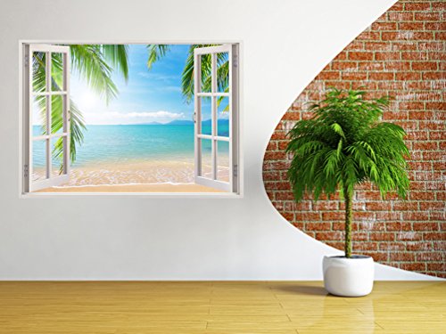 3D-Wandbild Geöffnetes Fenster – großformatig aus hochwertigem Vinyl – wiederverwendbar – 85 x 115 cm – Wandaufkleber – Wandgemälde für Wand – Hochwertige Aufkleber – Wandtattoo Fenster - 7