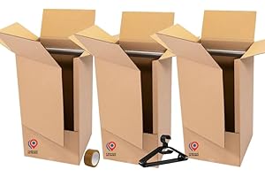 DRESSING MALIN Lot de 3 Cartons Penderie 50x50x100 cm avec Tringles – Fabriqués en France + 1 Rouleau Adhésif & 10 Cintres Offerts | Déménagement Vêtements, Rangement, Robuste