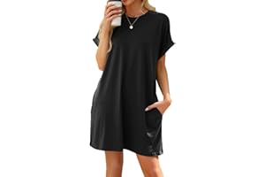 MEDUOLA Mujer Vestido Casual de Manga Corta Vestido de Camiseta con Bolsillos Vestido Suelto Color Sólido para Verano