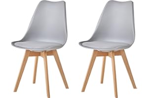 JZGORC Set di 2 Sedie da Sala da Pranzo, Sedie da Cucina Nordica, Sedie da Ufficio con Gambe in Faggio Massello per Camera da Letto, Soggiorno, Cucina - Grigio