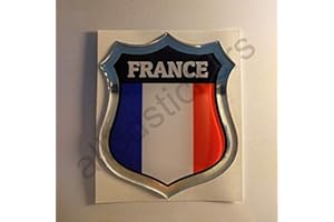 All3DStickers Adesivi Francia Scudetto 3D Bandiera Francia Resinati Adesivo Vinile Resinato