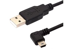 HTGUOJI Cavo USB 2.0 A maschio ad angolo mini, cavo di ricarica per sincronizzazione dati mini 5P ad angolo retto di 90 gradi per Garmin Dash Cam Navigatore GPS per auto DVR Fotocamera digitale 1,5 m (Left)