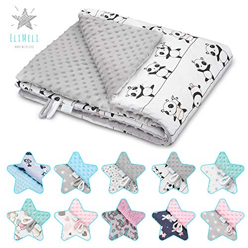 Preisvergleich Produktbild EliMeli Minky Babydecke Kuscheldecke Krabbeldecke / super weichem Minky Dots Polar Fleece / Baumwolle / Füllung / 75x100 hoch Qualität (Grey - Pandas)