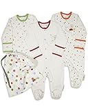 The Essential One - 3 Pack Baby Unisex Bright Sleepsuits Babygrows- Cream - ESS133