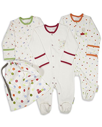 The Essential One - 3 Pack Baby Unisex Bright Sleepsuits Babygrows- Cream - 6-9 Months - ESS133