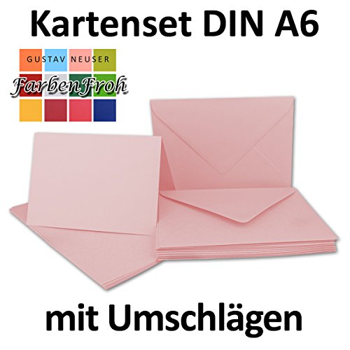 Faltkarten SET mit Umschlägen DIN A6 / C6 in Rosa | 20 Sets | Doppel-Karten & Briefumschläge aus Premium-Papier, 14,8 x 10,5 cm | bedruckbare Postkarten | ideal für Weihnachten, Grußkarten und Einladungen | Serie FarbenFroh aus dem Hause GUSTAV NEUSER