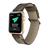 AOLVO 38 mm/42 mm Watch Band für Apple Watch, Mode Echtes Leder Armbanduhr Band Nylon Denim Stoff Ersatz Armband Uhrenarmband für iWatch Serie 1,2,3, Sport Casual Edition für Männer Frauen, armee-grün, 42mm