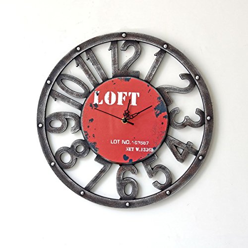 Hölzerne amerikanischen Stil Retro primitiven Land wandmontierte Time Clock Home Dekoration rot - 2