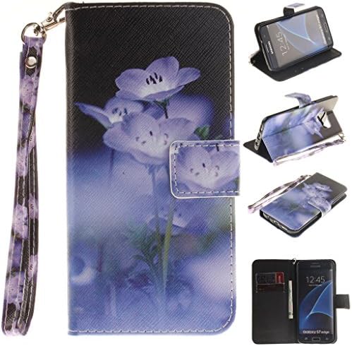 Samsung Galaxy A3/A3100(2016) case, JGNTJLS [with Free Tempered Glass Screen Protector] Premium PU Leather Wallet Embedded Flip Magnetic Detachable Close Lock with [Colorful-Pattern Lanyard Strap] and [Credit Card Holder Slots] Smart Standing Folio Book Style Type Stylish Ultra Slim Fit Protective Folder Case Cover Skin for Samsung Galaxy A3/A3100(2016) 4.7" Inch (Black,Purple Flower)