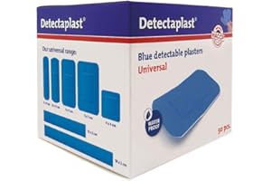 Pansement bleu detectable Detectaplast Universal, pansements resistants à l'eau et aux saletés, safety first pansement cuisine et pansement alimentaire, 38 x 72 mm, 50 pièces