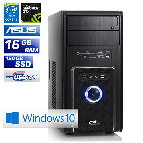 CSL Gaming PC Speed X4826 inkl. Windows 10 – Intel Core i7-4790 4x 3600MHz, 16GB RAM, 120GB SSD, 1000GB HDD, GeForce GTX 1050 Ti, DVD, USB 3.1 - 2