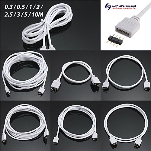 LinkSquare 0.3m 0.5m 1m 2m 2.5m 3m 5m 10m 4 Pins Plug Cable Wire Extension Cord Angle Connector for 5050 / 3528 RGB LED SMD Fairy Light Strip (10m)