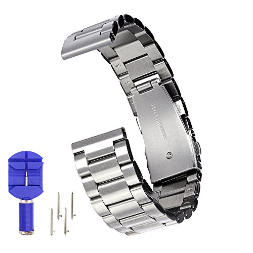 N.ORANIE 22mm Breite Uhrenarmband Edelstahl verstellbare Riemen mit Arc Metallschnalle für Moto 360 2nd Gen (Männer 46mm) Samsung Gear S3 Classic / Frontier, Kiesel Zeit / Zeit Stahl, LG G Watch / LG G Watch R / LG Watch Urbane, ASUS ZenWatch (3 Zeiger Style-Silber)