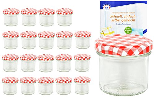 20er Set Sturzgläser 125 ml mit rot weiß kariertem Deckel To 66 inkl. Diamant Gelierzauber Rezeptheft Marmeladengläser Einmachgläser Einweckgläser