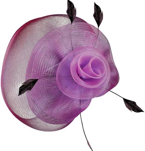 Nicolette Crin Fascinator with Feathers on Headband Lilac/Black (b158lil)