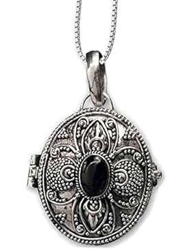 Anhänger Medaillon zum öffnen oval Onyx aus 925er Silber Schmuck mit Kette Halskette Silberkette 116