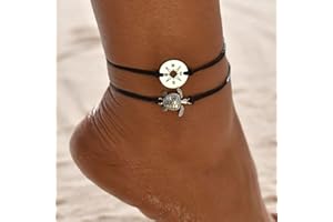 Handcess Boho - Cavigliera a forma di tartaruga in argento, con corda, per donne e ragazze