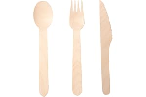 ECORIGIN 300 Cubiertos desechables de madera. Biodegradables y compostables. 100 x tenedores, cuchillos y cucharas de 165 mm.