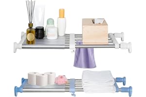 Hershii, scaffale in tensione con aste estensibili in metallo, fai da te, per organizzare, dividere e separare, per armadio, credenza della cucina e bagno, Ivory+blue, 40-60cm/15.74-23.62inches