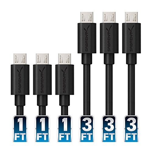 Sabrent USB-Kabel [6-packung] 22 AWG Premium-Micro-USB-Kabel (X3-0.90Meter + X3-0.60Meter) USB 2.0 Hochgeschwindigkeits A Stecker an Micro-B Sync und aufladen Kabel [Schwarz] (CB-U631) - 2